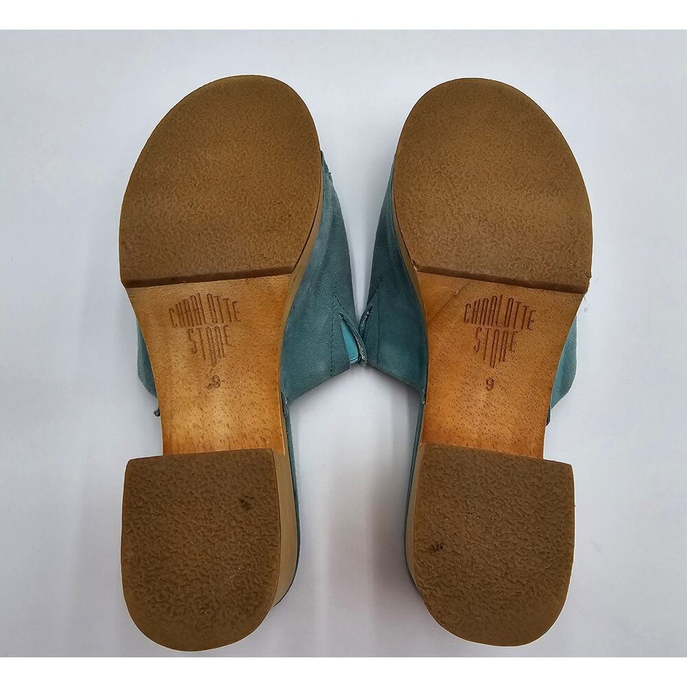 Charlotte Stone Women's Size 9 Kayla Aqua Suede Open Toe Clog Sandals - Picture 2 of 12